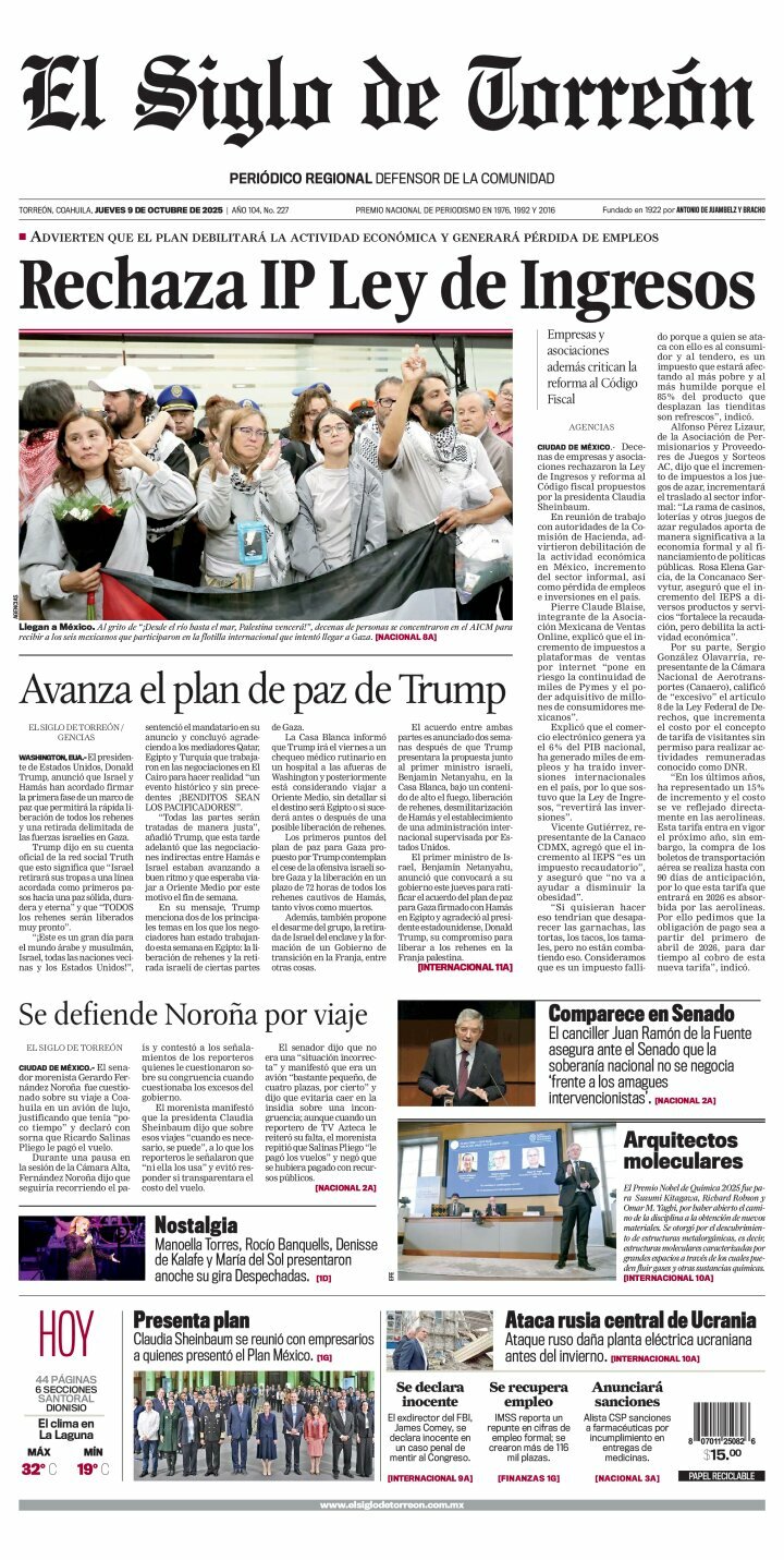 El Siglo de Torreón, edición del jueves 09 de octubre de 2025 El Siglo de Torreón, edición del jueves 09 de octubre de 2025