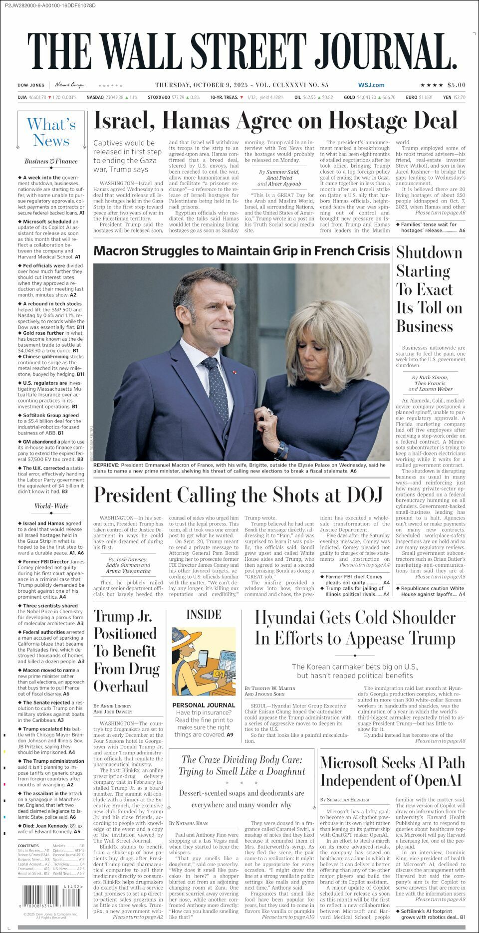 The Wall Street Journal, edición del jueves 09 de octubre de 2025 The Wall Street Journal, edición del jueves 09 de octubre de 2025