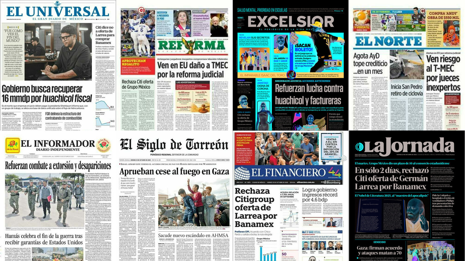 Portadas de periódicos impresos más importantes de México hoy