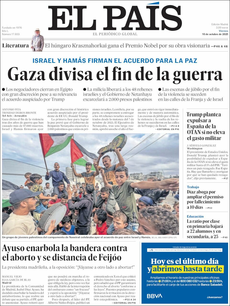 El País, edición del viernes 10 de octubre de 2025 El País, edición del viernes 10 de octubre de 2025