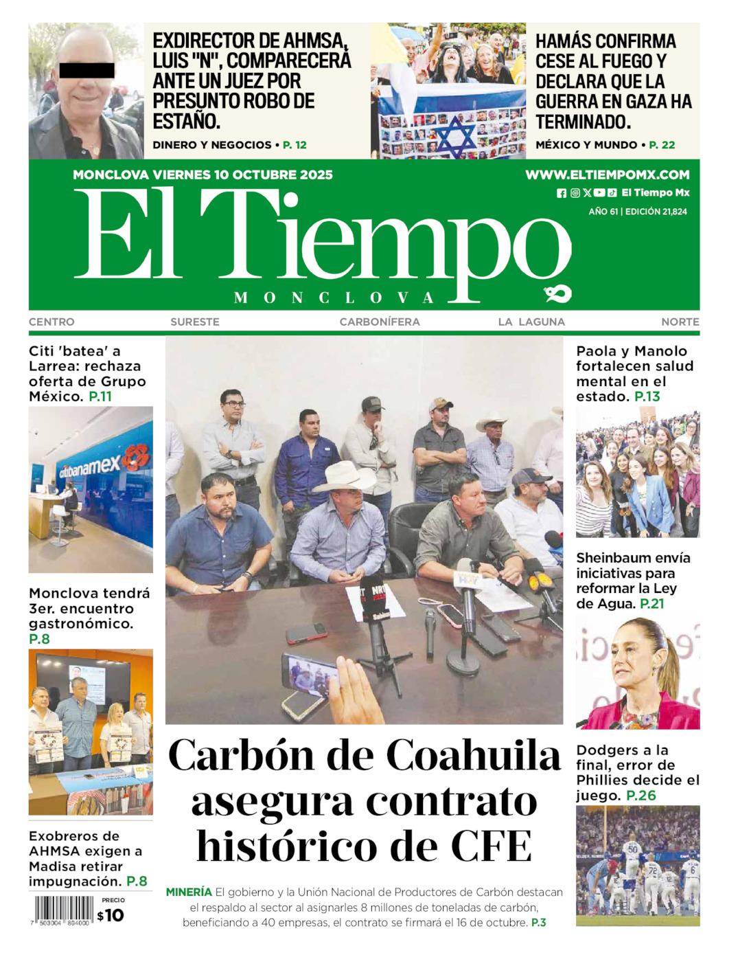 El Tiempo Monclova, edición del viernes 10 de octubre de 2025 El Tiempo Monclova, edición del viernes 10 de octubre de 2025