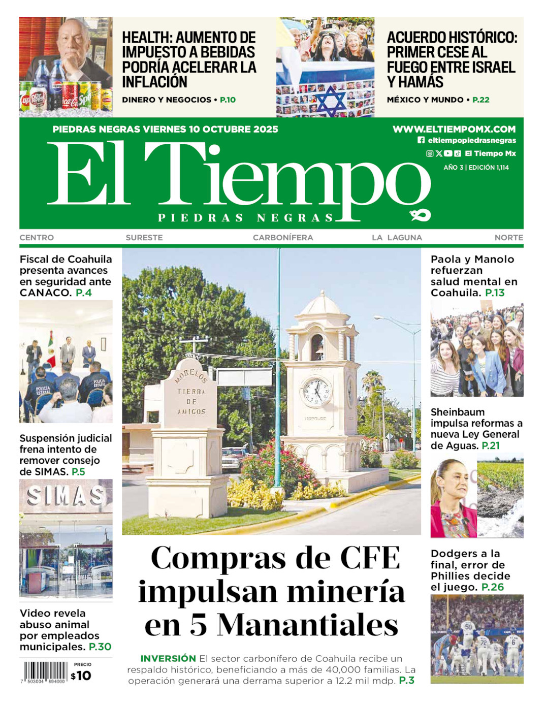 El Tiempo Piedras Negras, edición del viernes 10 de octubre de 2025