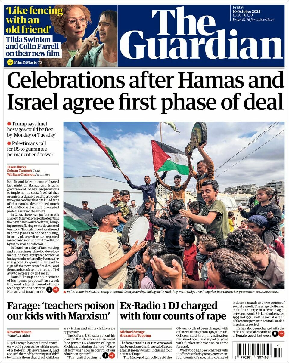 The Guardian, edición del viernes 10 de octubre de 2025 The Guardian, edición del viernes 10 de octubre de 2025