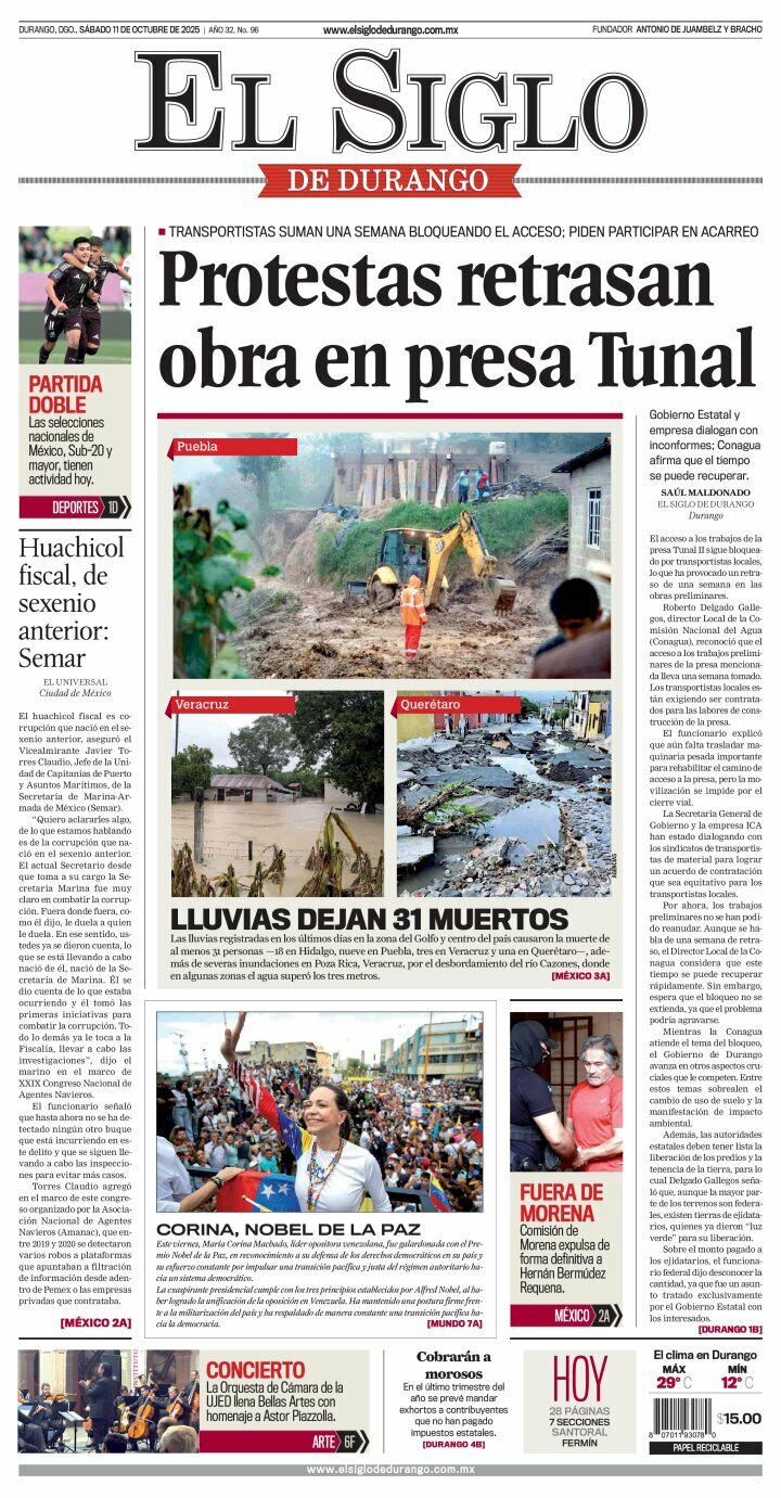 El Siglo de Durango, edición del sábado 11 de octubre de 2025 El Siglo de Durango, edición del sábado 11 de octubre de 2025