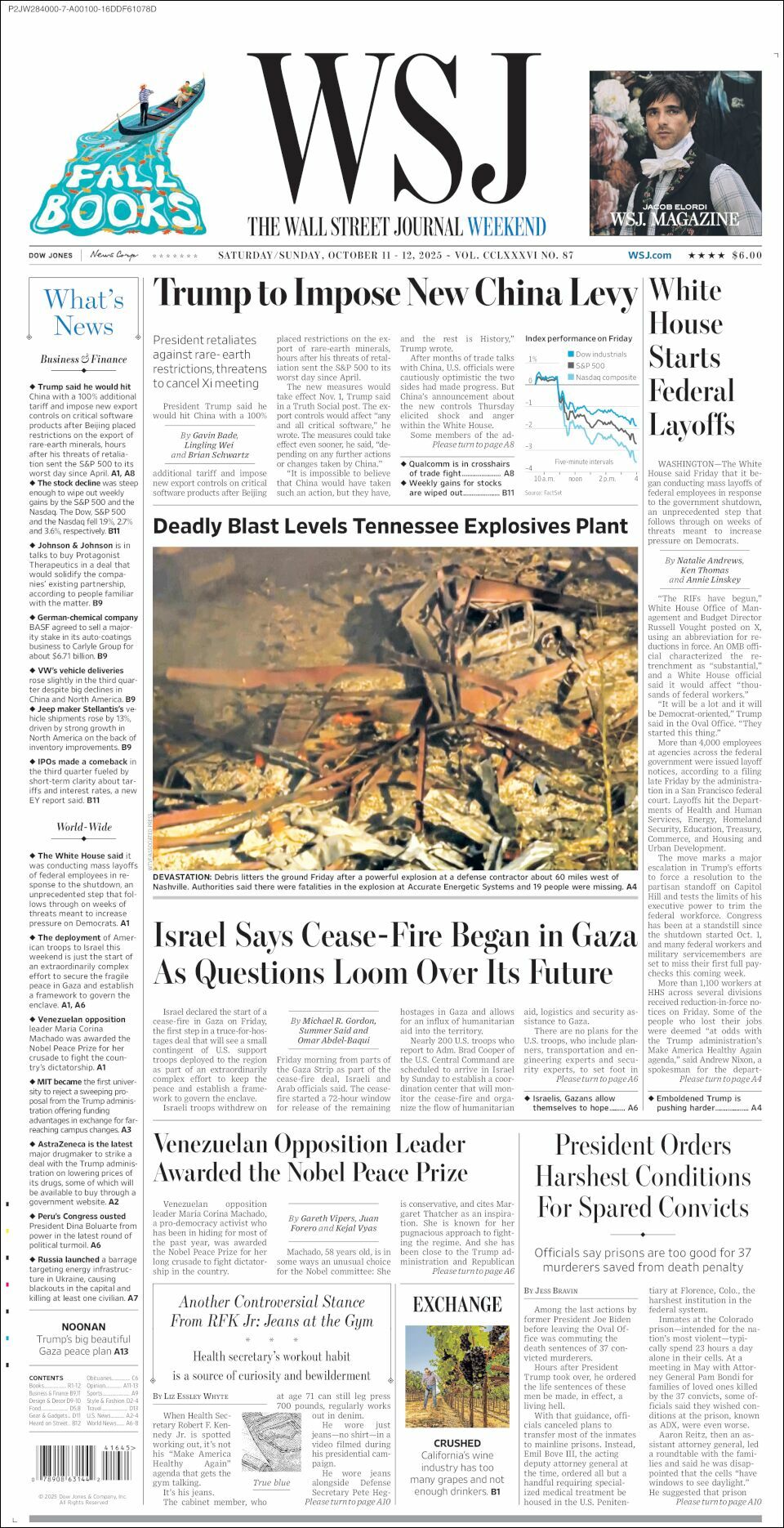 The Wall Street Journal, edición del sábado 11 de octubre de 2025 The Wall Street Journal, edición del sábado 11 de octubre de 2025