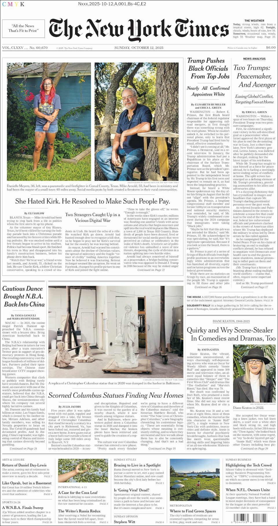 The New York Times, edición del domingo 12 de octubre de 2025 The New York Times, edición del domingo 12 de octubre de 2025