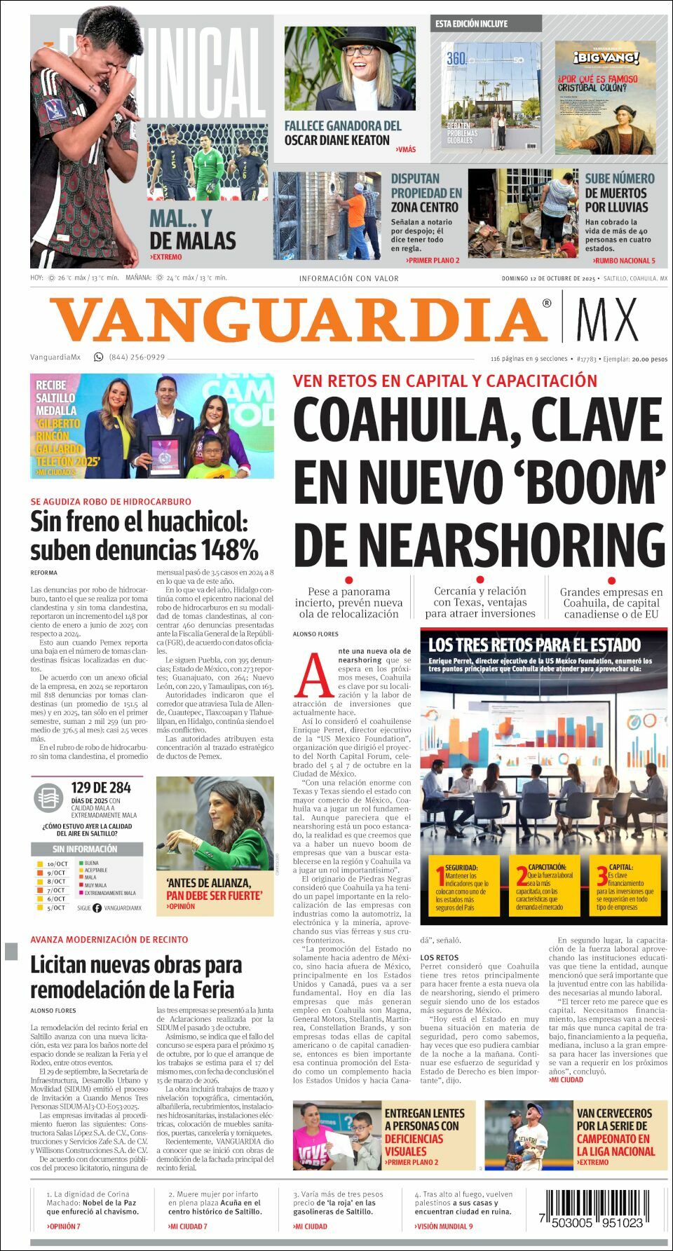 Vanguardia, edición del domingo 12 de octubre de 2025 Vanguardia, edición del domingo 12 de octubre de 2025