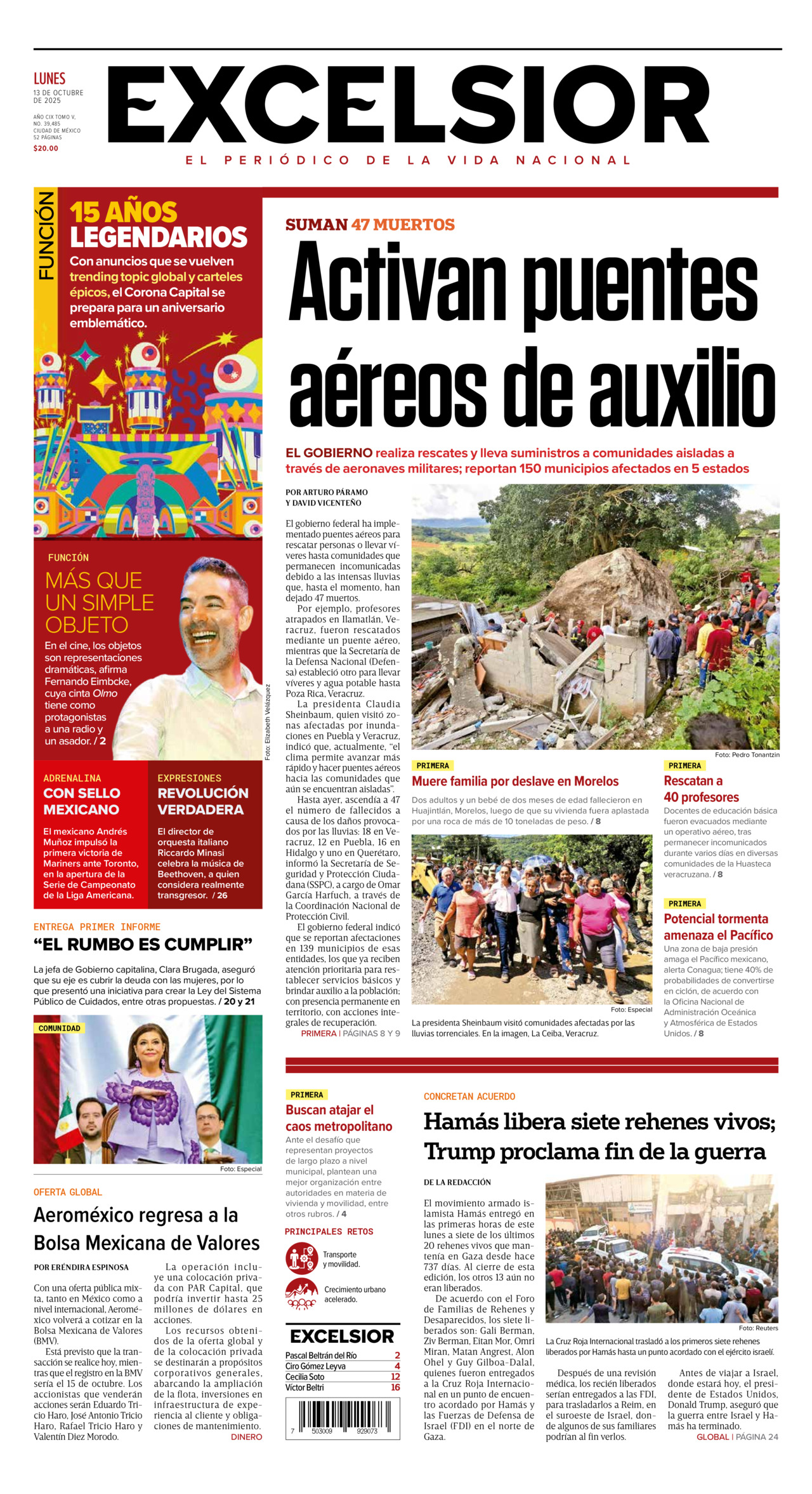 Excelsior, edición del lunes 13 de octubre de 2025 Excelsior, edición del lunes 13 de octubre de 2025