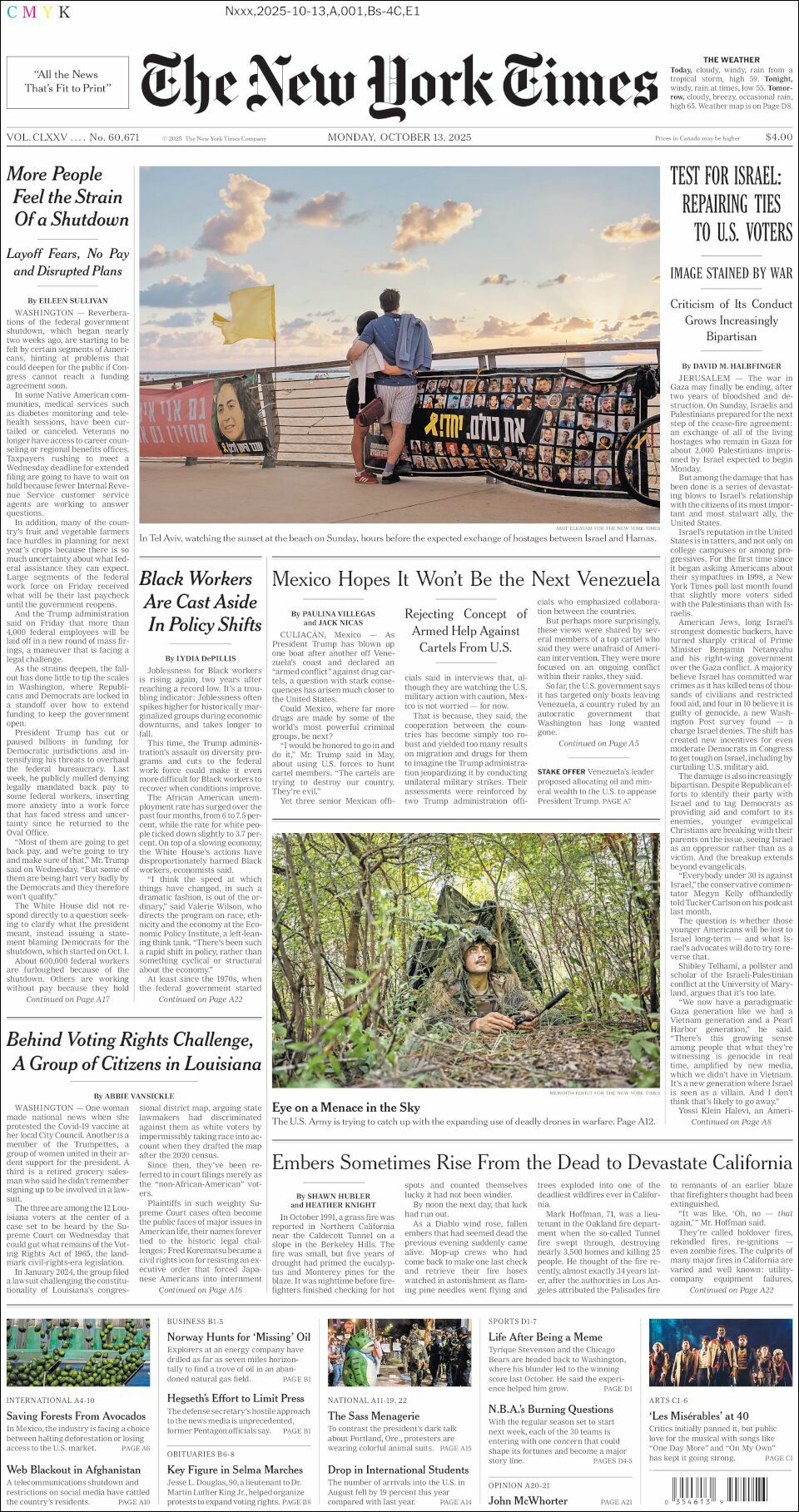The New York Times, edición del lunes 13 de octubre de 2025 The New York Times, edición del lunes 13 de octubre de 2025