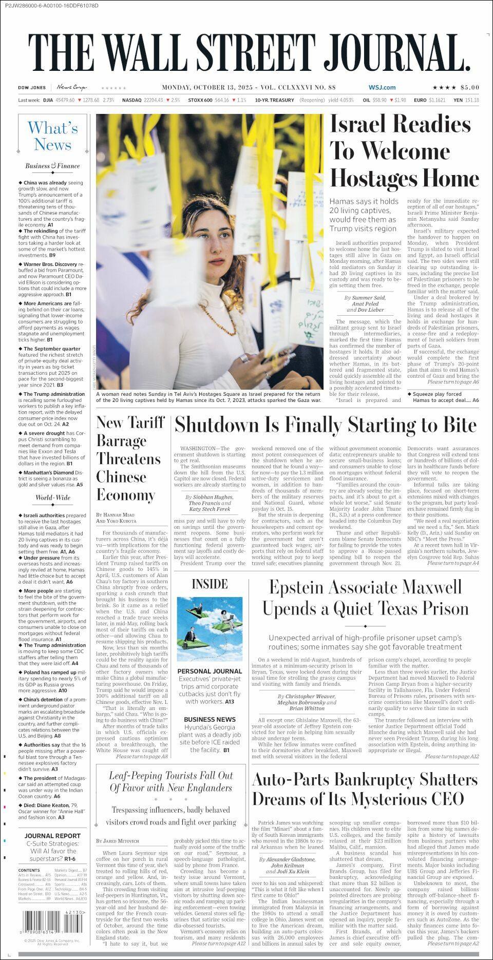 The Wall Street Journal, edición del lunes 13 de octubre de 2025 The Wall Street Journal, edición del lunes 13 de octubre de 2025