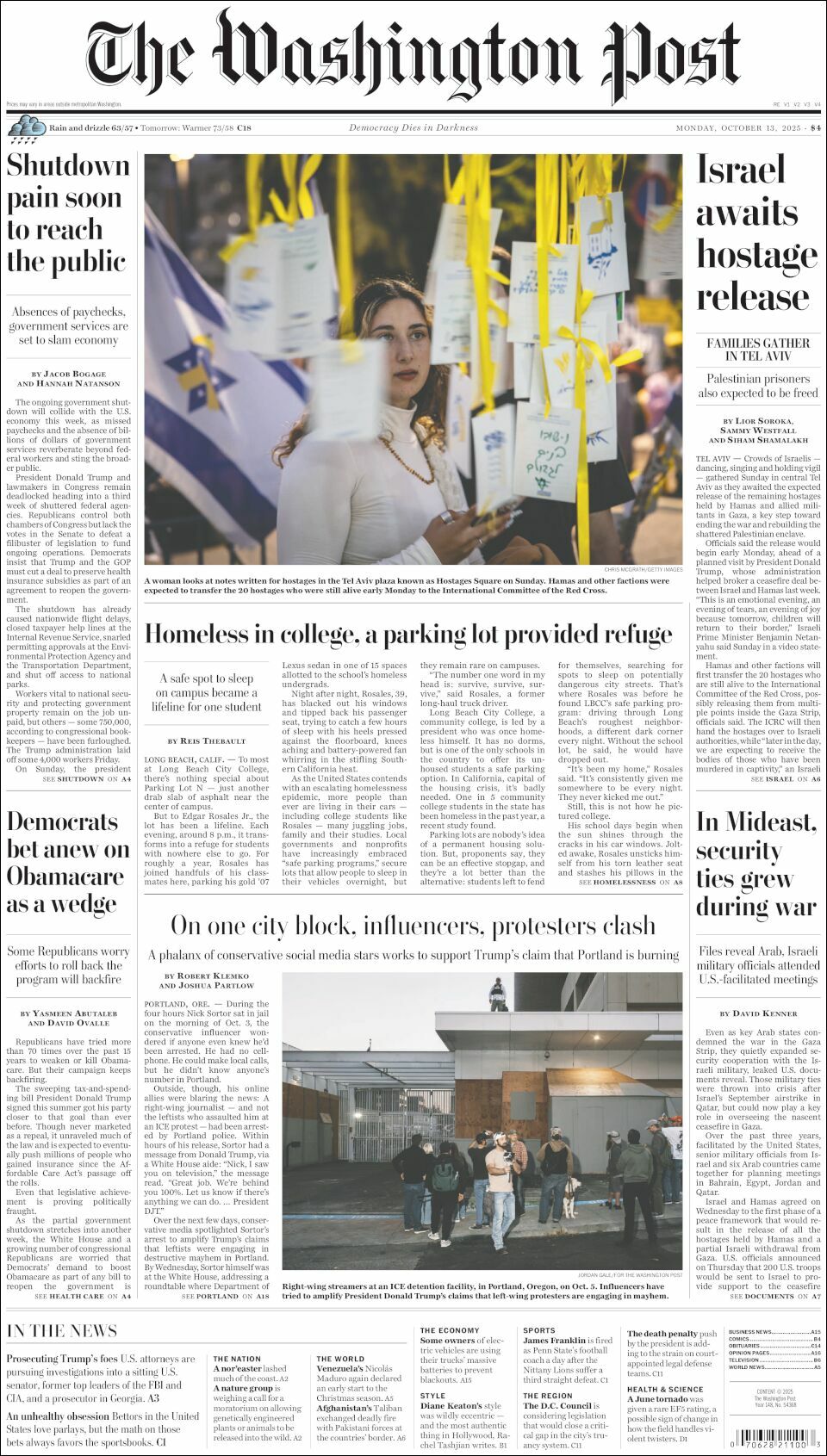 The Washington Post, edición del lunes 13 de octubre de 2025 The Washington Post, edición del lunes 13 de octubre de 2025