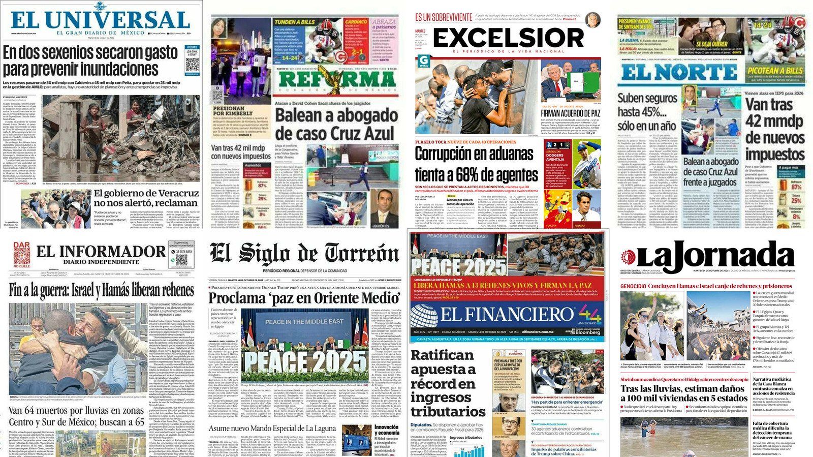 Portadas de periódicos impresos más importantes de México hoy