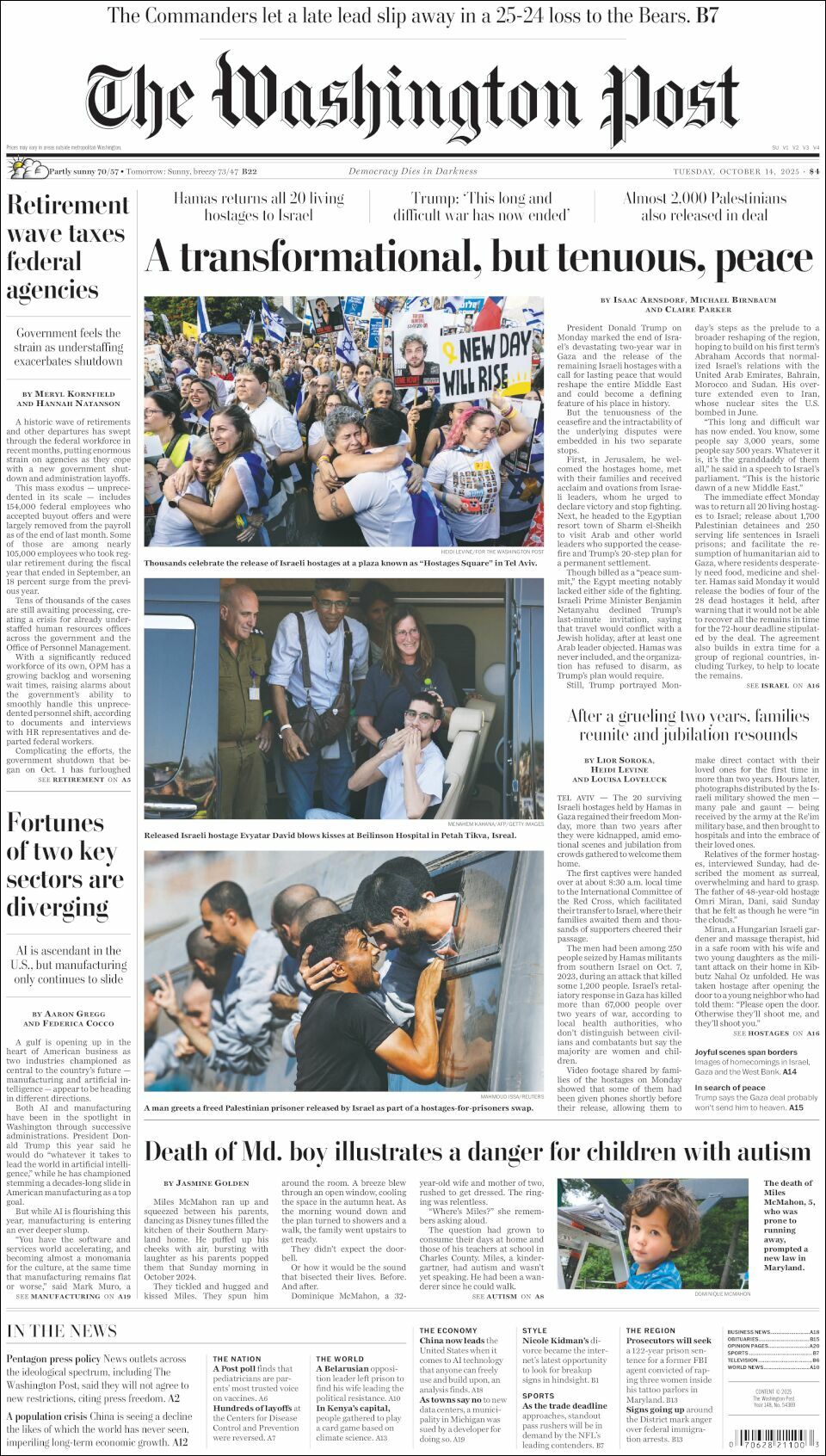 The Washington Post, edición del martes 14 de octubre de 2025 The Washington Post, edición del martes 14 de octubre de 2025