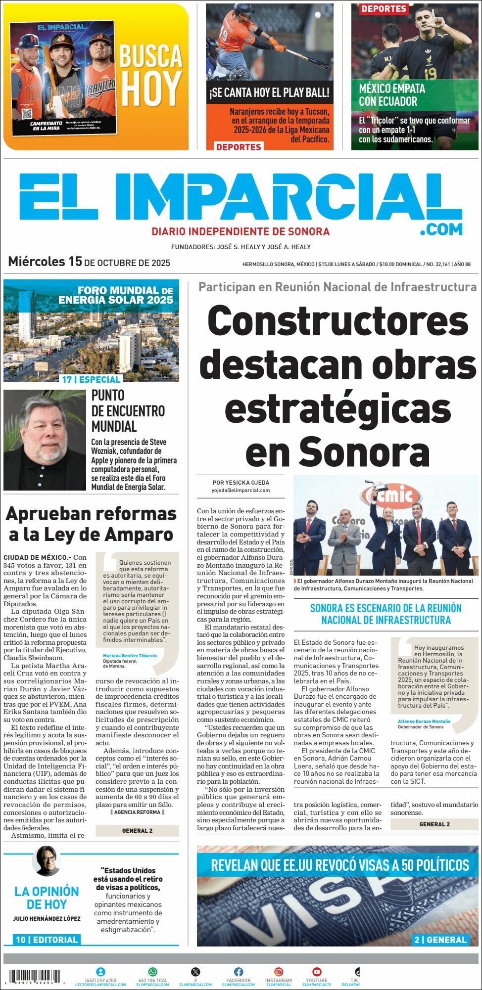 El Imparcial, edición del miércoles 15 de octubre de 2025 El Imparcial, edición del miércoles 15 de octubre de 2025