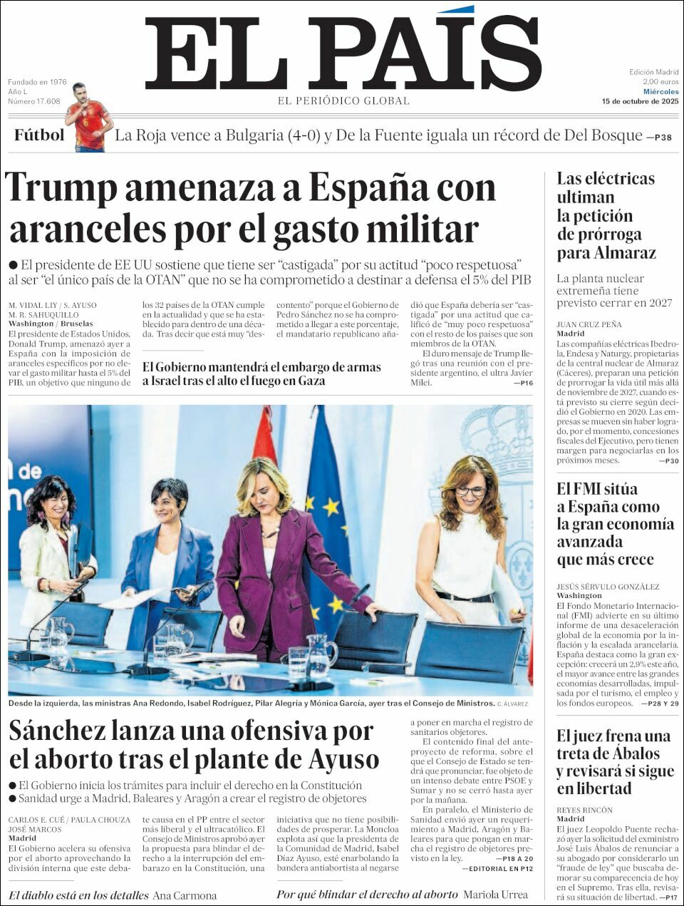 El País, edición del miércoles 15 de octubre de 2025 El País, edición del miércoles 15 de octubre de 2025