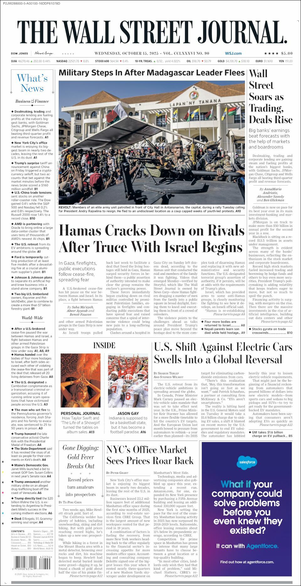 The Wall Street Journal, edición del miércoles 15 de octubre de 2025 The Wall Street Journal, edición del miércoles 15 de octubre de 2025