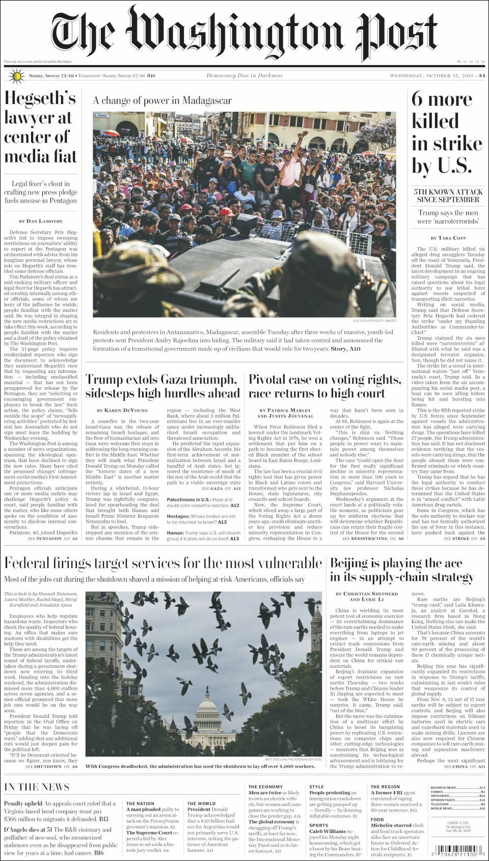 The Washington Post, edición del miércoles 15 de octubre de 2025 The Washington Post, edición del miércoles 15 de octubre de 2025