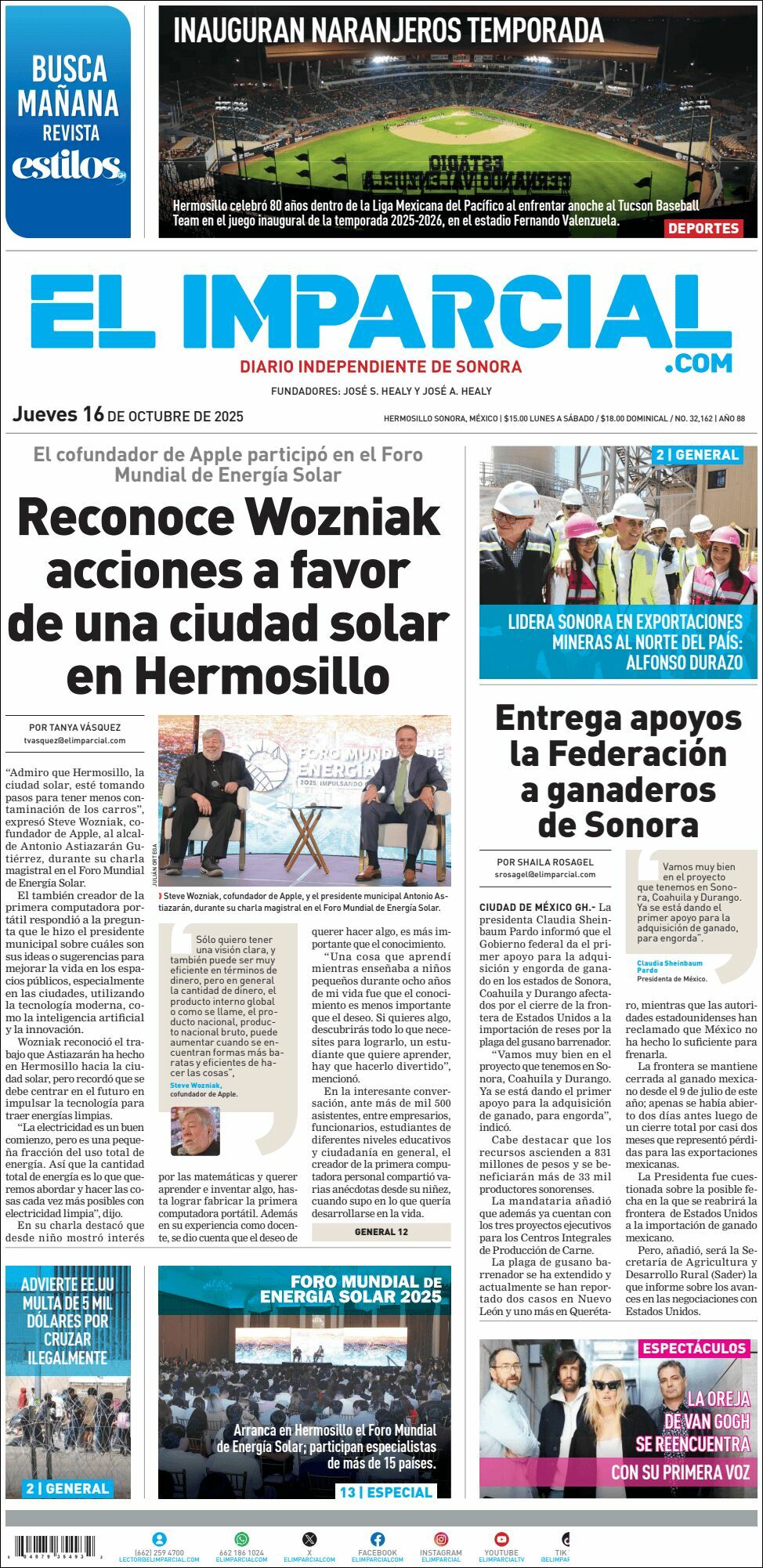 El Imparcial, edición del jueves 16 de octubre de 2025 El Imparcial, edición del jueves 16 de octubre de 2025
