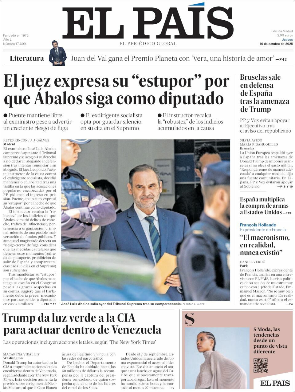 El País, edición del jueves 16 de octubre de 2025 El País, edición del jueves 16 de octubre de 2025