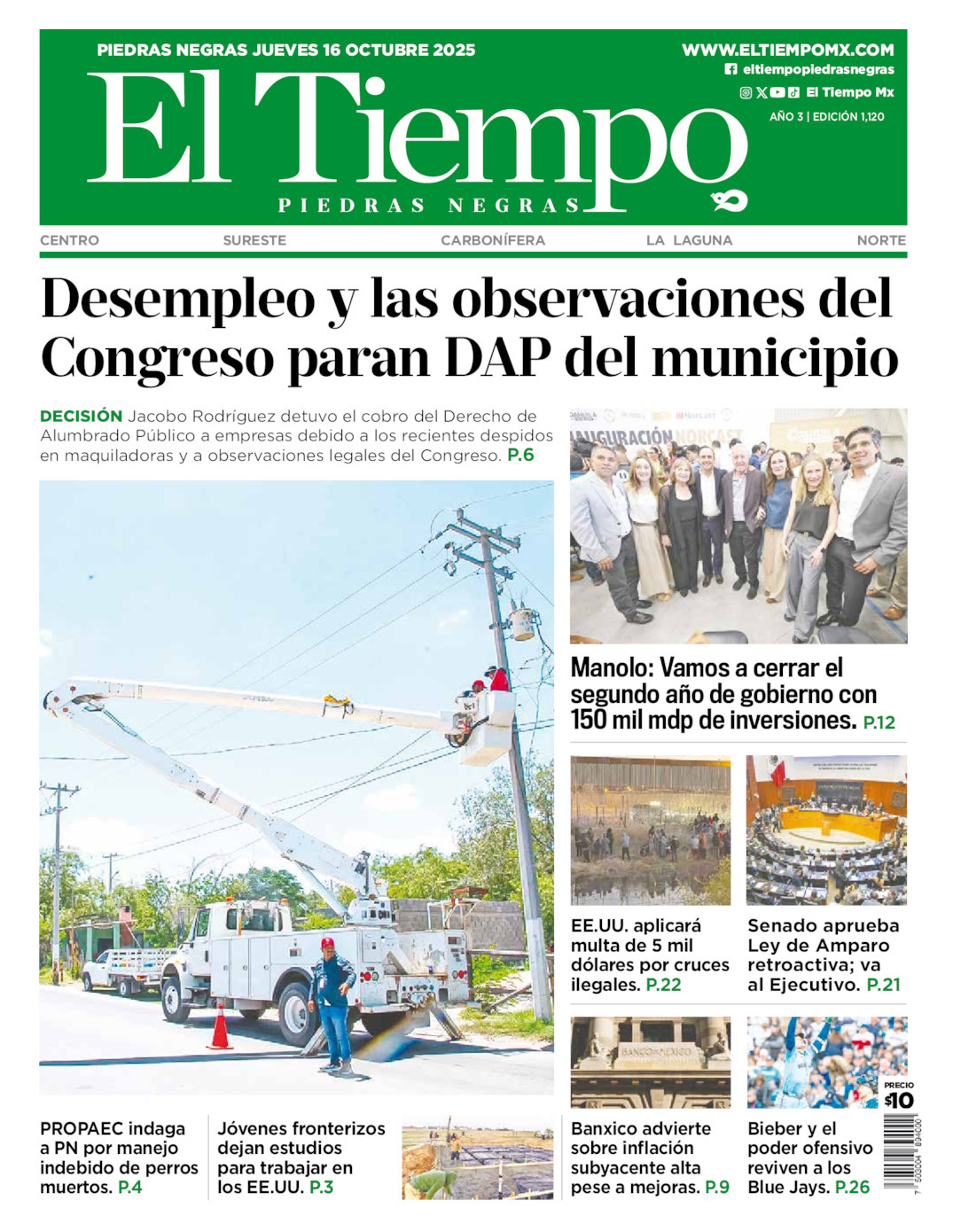 El Tiempo Piedras Negras, edición del jueves 16 de octubre de 2025 El Tiempo Piedras Negras, edición del jueves 16 de octubre de 2025