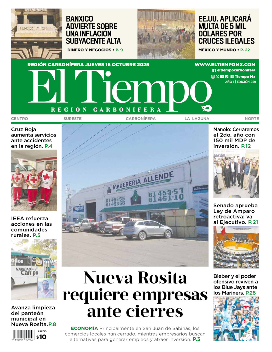 El Tiempo Región Carbonífera, edición del jueves 16 de octubre de 2025 El Tiempo Región Carbonífera, edición del jueves 16 de octubre de 2025