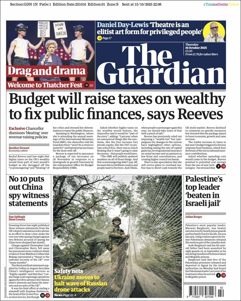 The Guardian, edición del jueves 16 de octubre de 2025 The Guardian, edición del jueves 16 de octubre de 2025