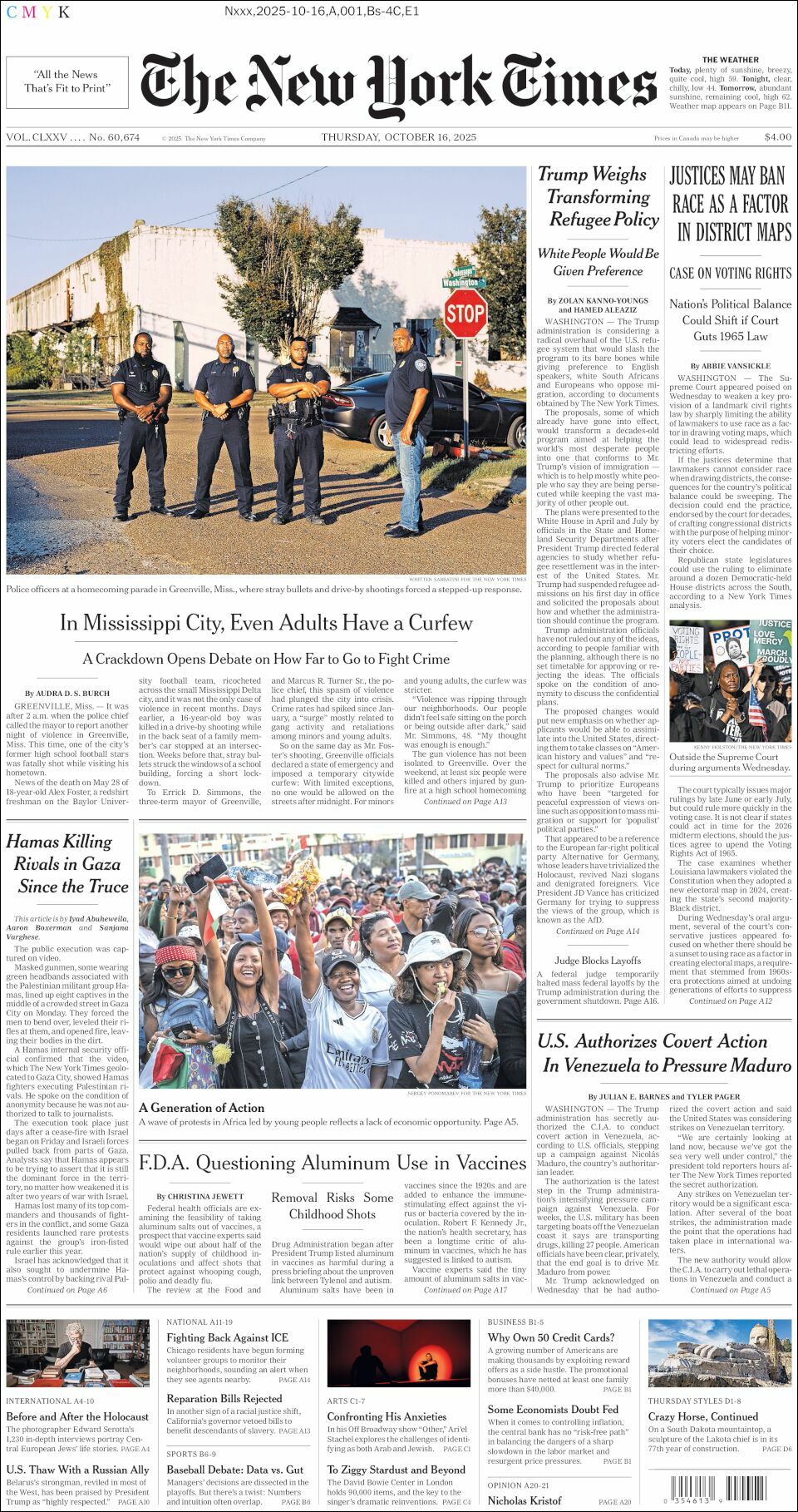 The New York Times, edición del jueves 16 de octubre de 2025 The New York Times, edición del jueves 16 de octubre de 2025