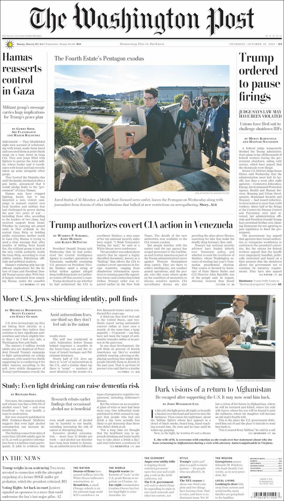 The Washington Post, edición del jueves 16 de octubre de 2025 The Washington Post, edición del jueves 16 de octubre de 2025