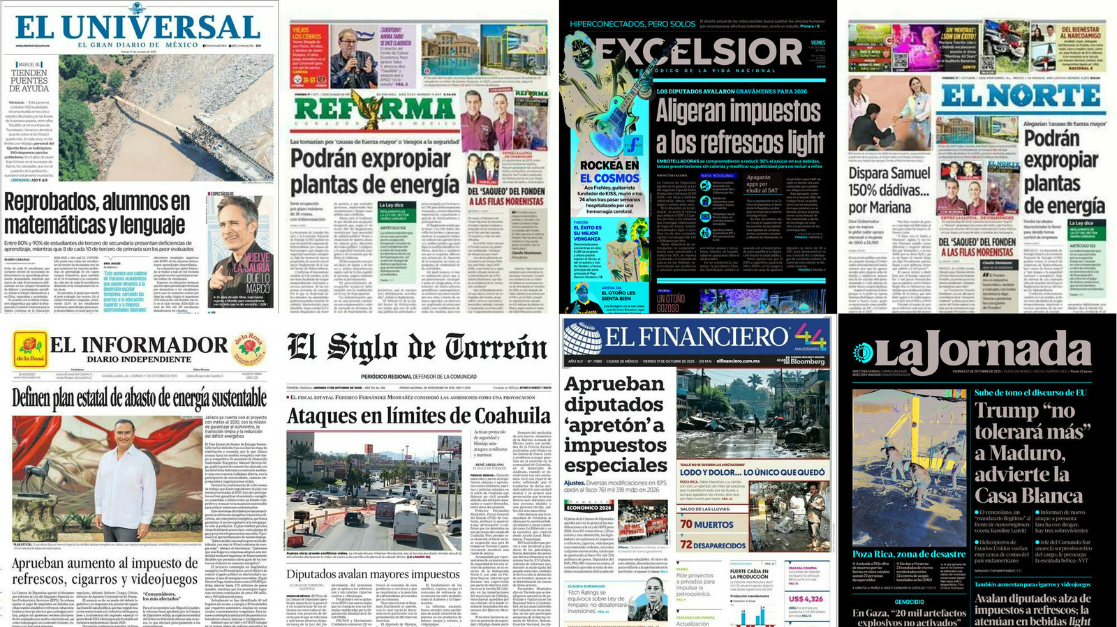 Portadas de periódicos impresos más importantes de México hoy