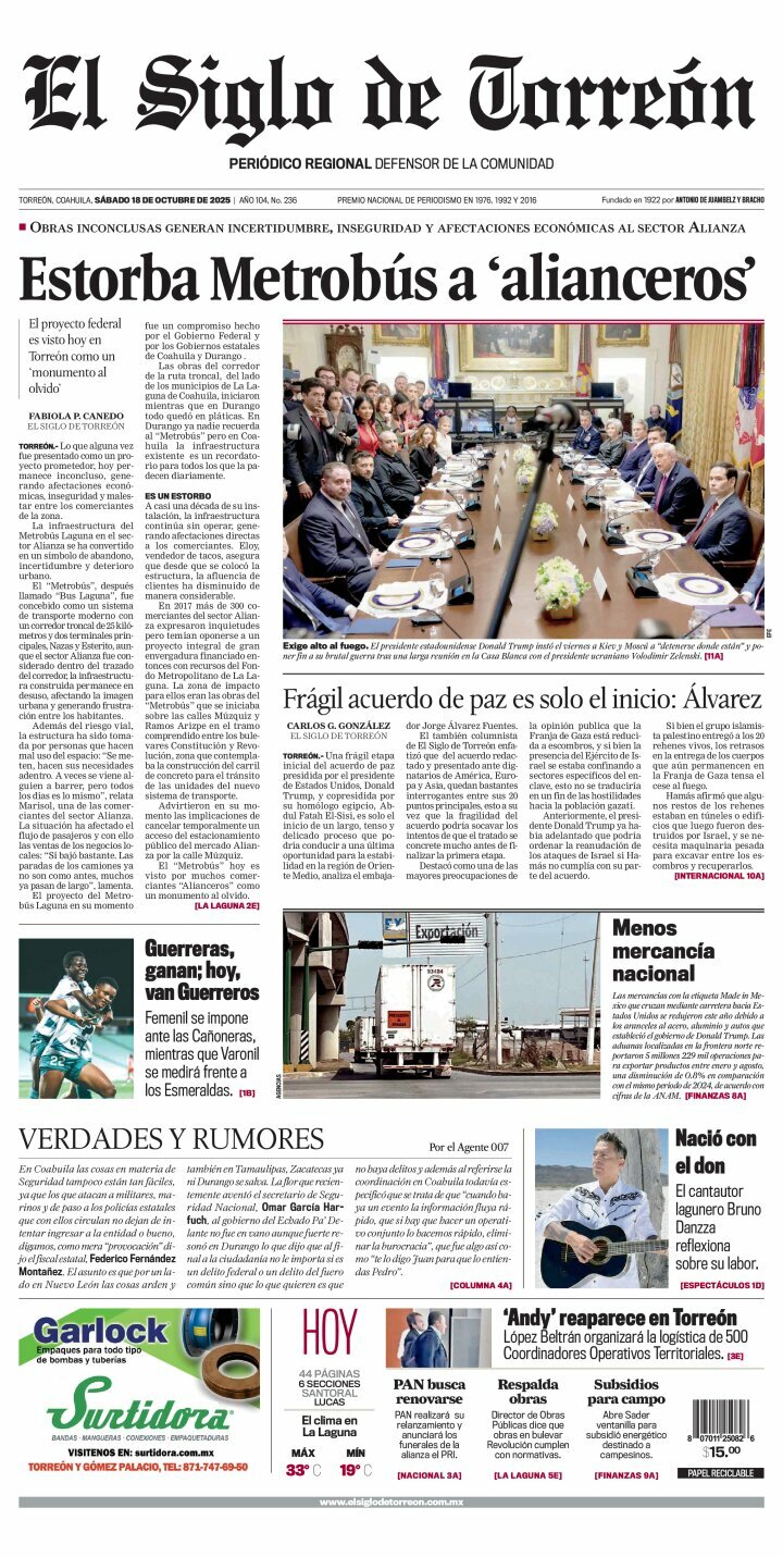 El Siglo de Torreón, edición del sábado 18 de octubre de 2025 El Siglo de Torreón, edición del sábado 18 de octubre de 2025