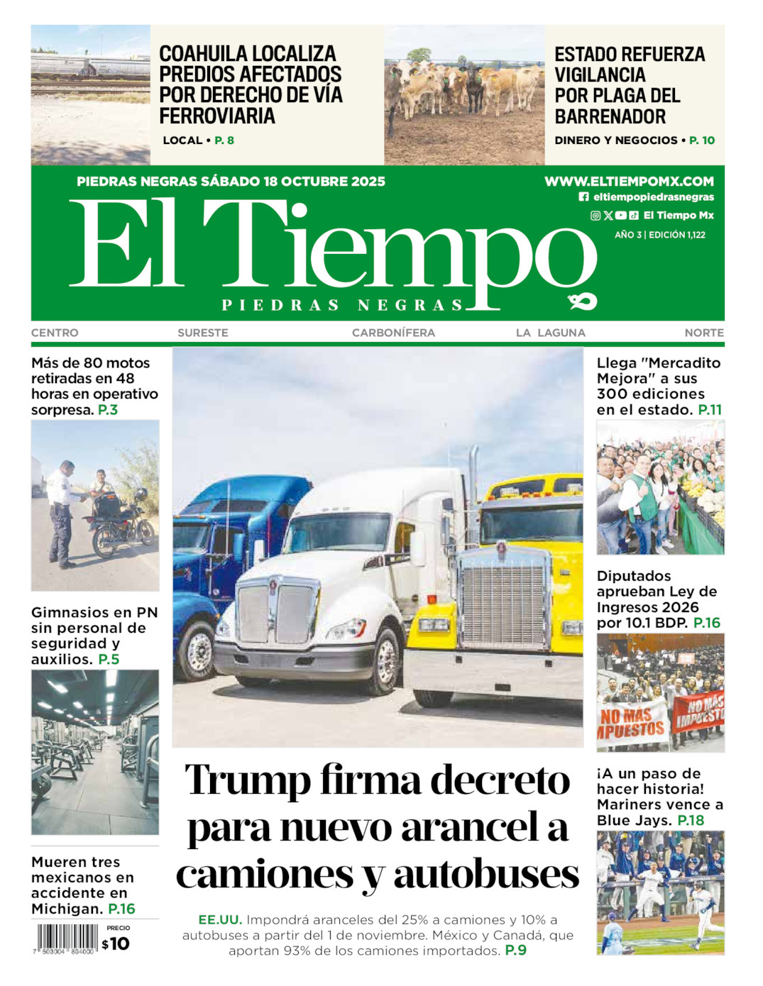 El Tiempo Piedras Negras, edición del sábado 18 de octubre de 2025 El Tiempo Piedras Negras, edición del sábado 18 de octubre de 2025