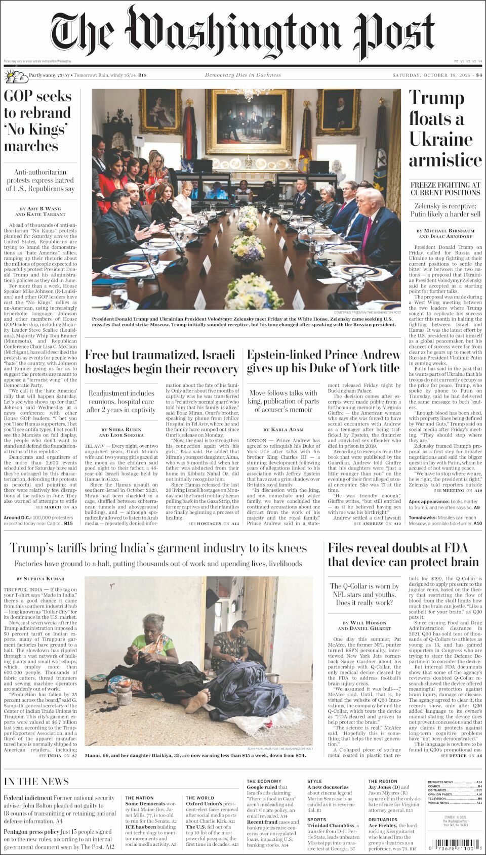 The Washington Post, edición del sábado 18 de octubre de 2025 The Washington Post, edición del sábado 18 de octubre de 2025