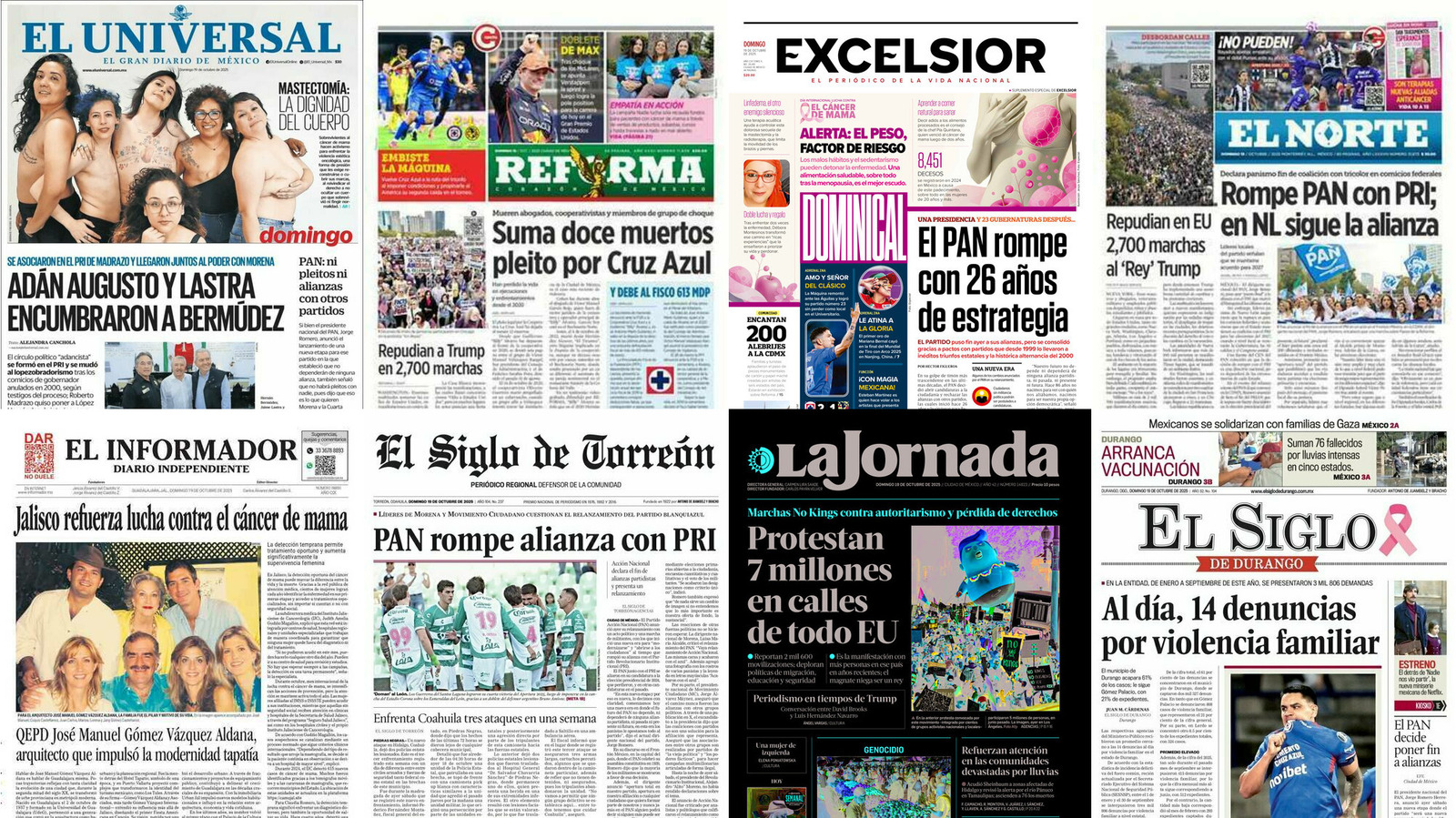 Portadas de periódicos impresos más importantes de México hoy
