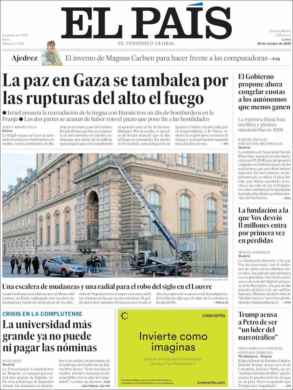 El País, edición del lunes 20 de octubre de 2025 El País, edición del lunes 20 de octubre de 2025