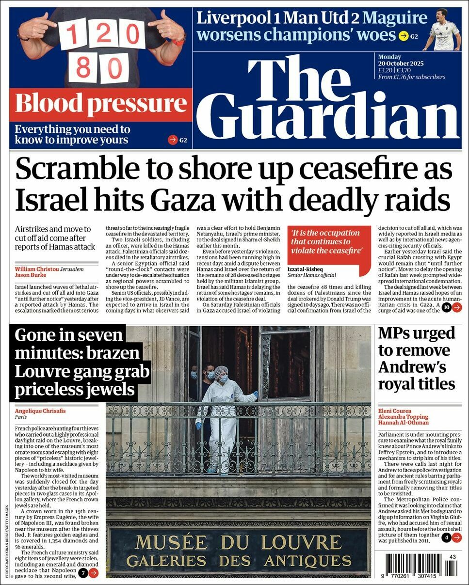 The Guardian, edición del lunes 20 de octubre de 2025 The Guardian, edición del lunes 20 de octubre de 2025