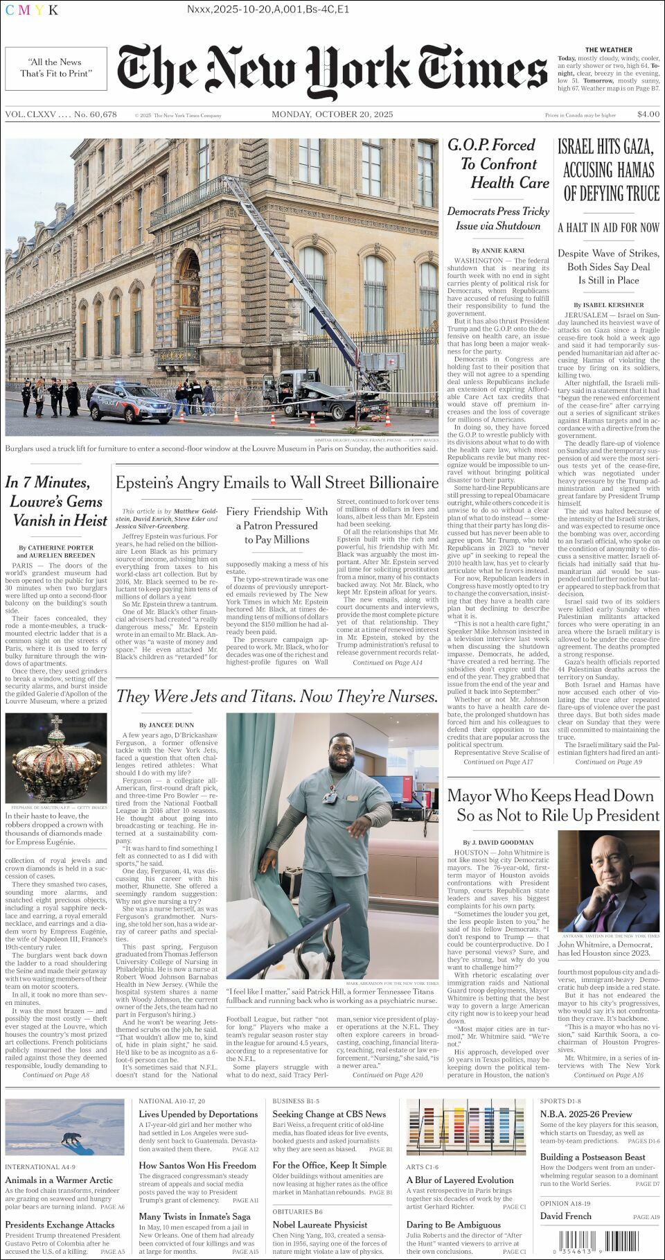 The New York Times, edición del lunes 20 de octubre de 2025 The New York Times, edición del lunes 20 de octubre de 2025