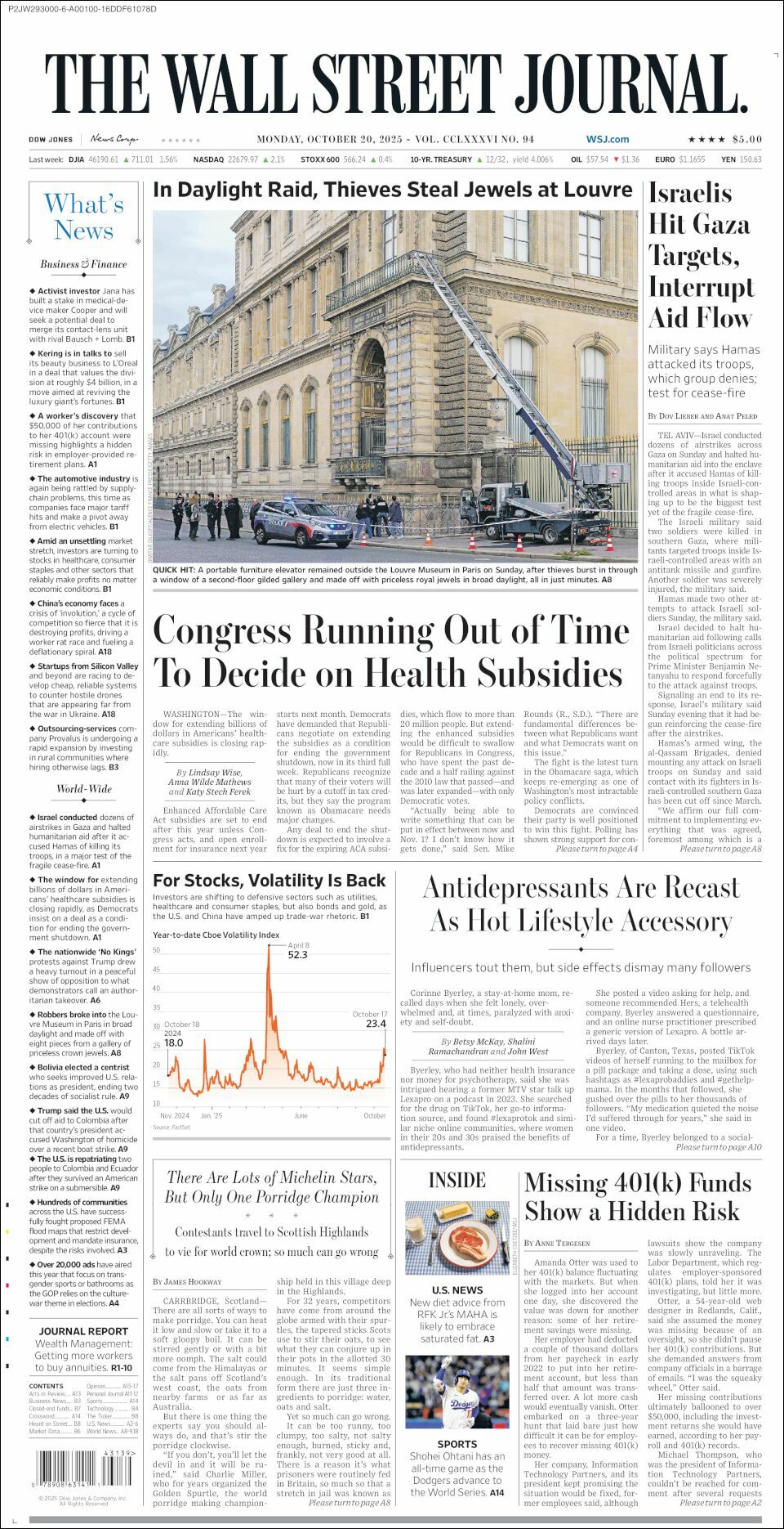 The Wall Street Journal, edición del lunes 20 de octubre de 2025 The Wall Street Journal, edición del lunes 20 de octubre de 2025