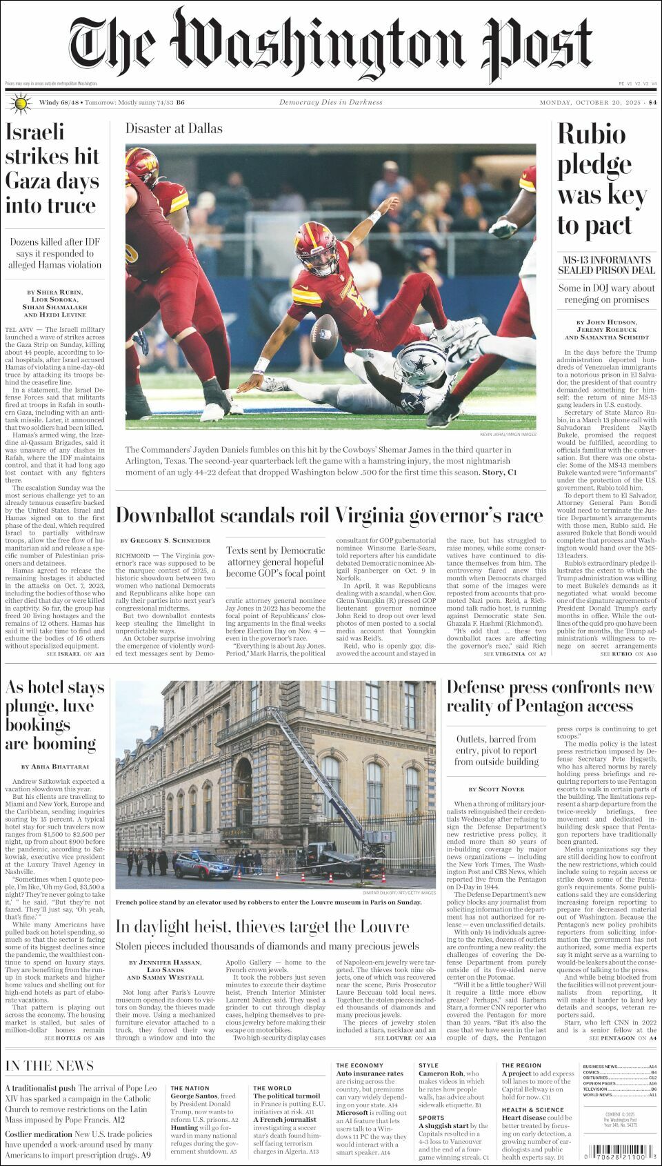 The Washington Post, edición del lunes 20 de octubre de 2025 The Washington Post, edición del lunes 20 de octubre de 2025