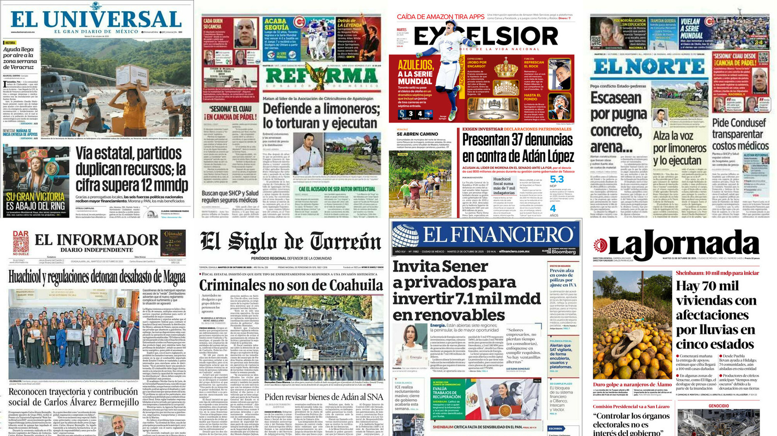 Portadas de periódicos impresos más importantes de México hoy