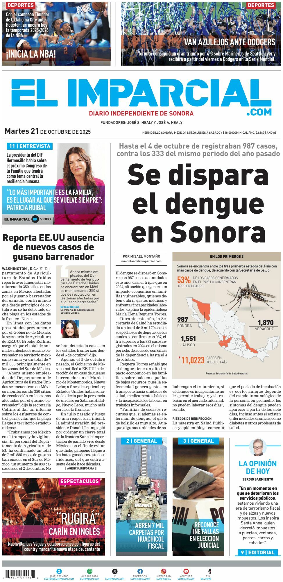El Imparcial, edición del martes 21 de octubre de 2025