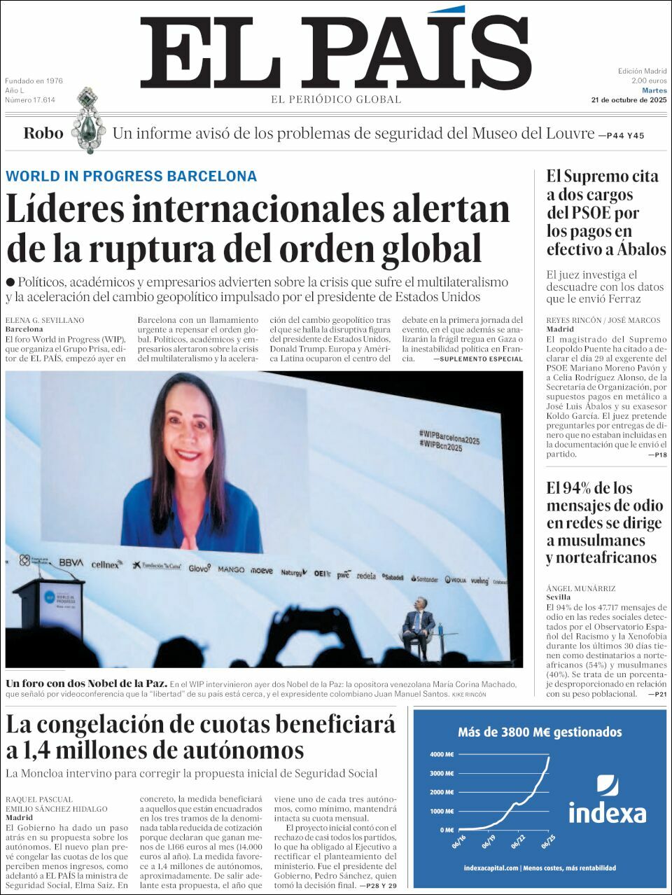 El País, edición del martes 21 de octubre de 2025
