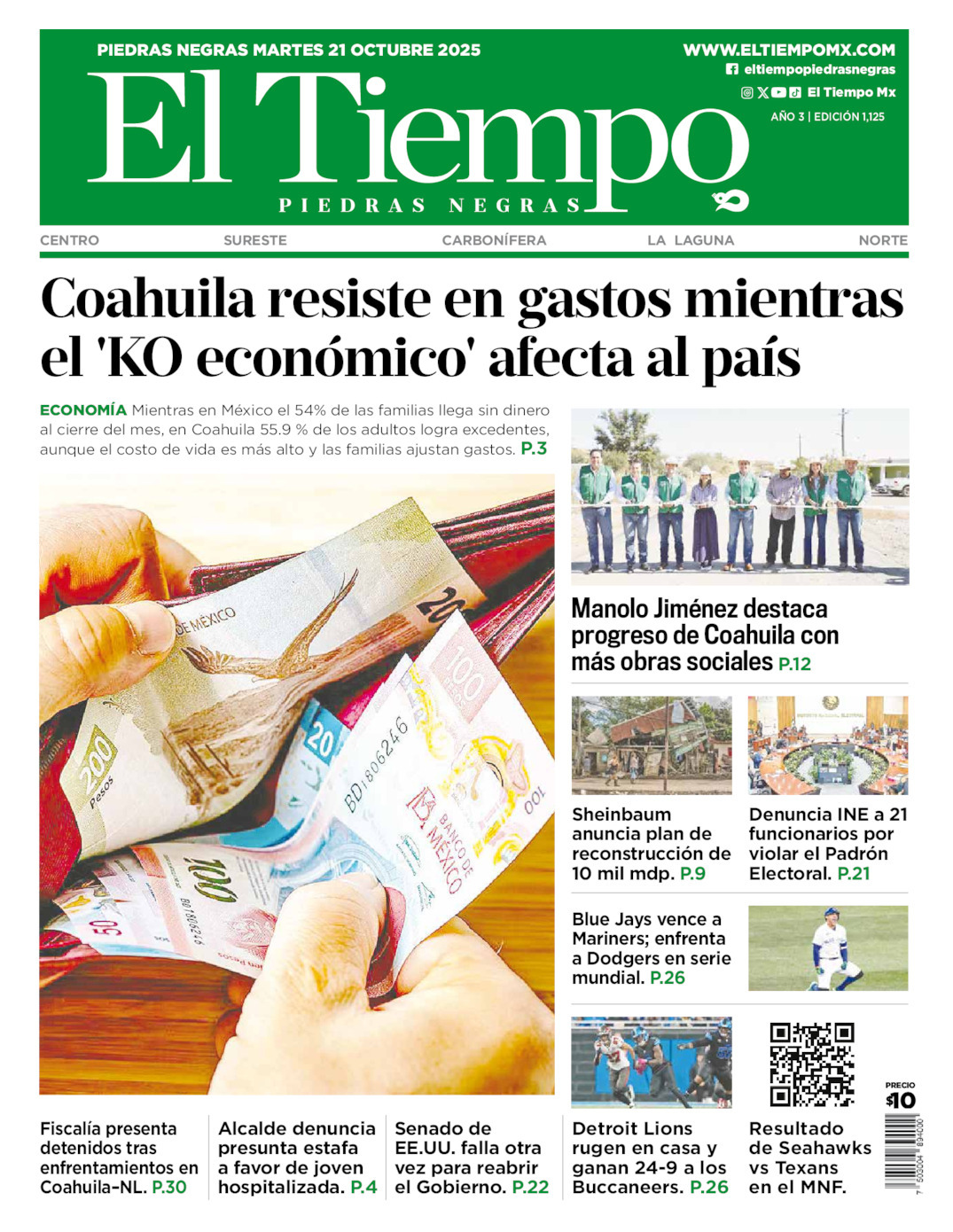 El Tiempo Piedras Negras, edición del martes 21 de octubre de 2025