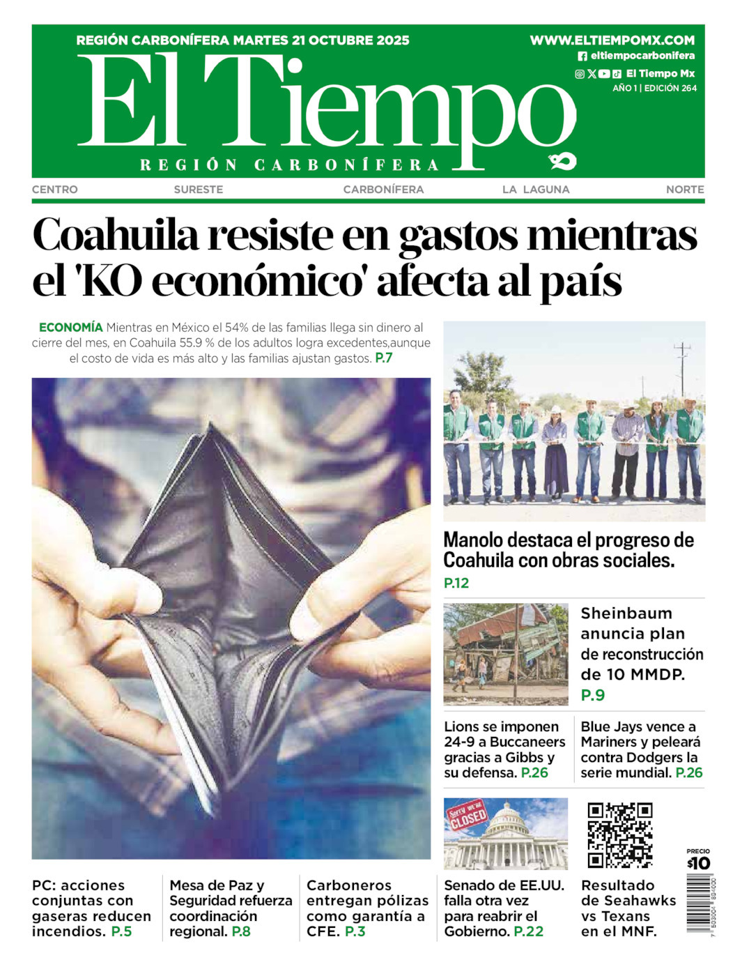 El Tiempo Región Carbonífera, edición del martes 21 de octubre de 2025