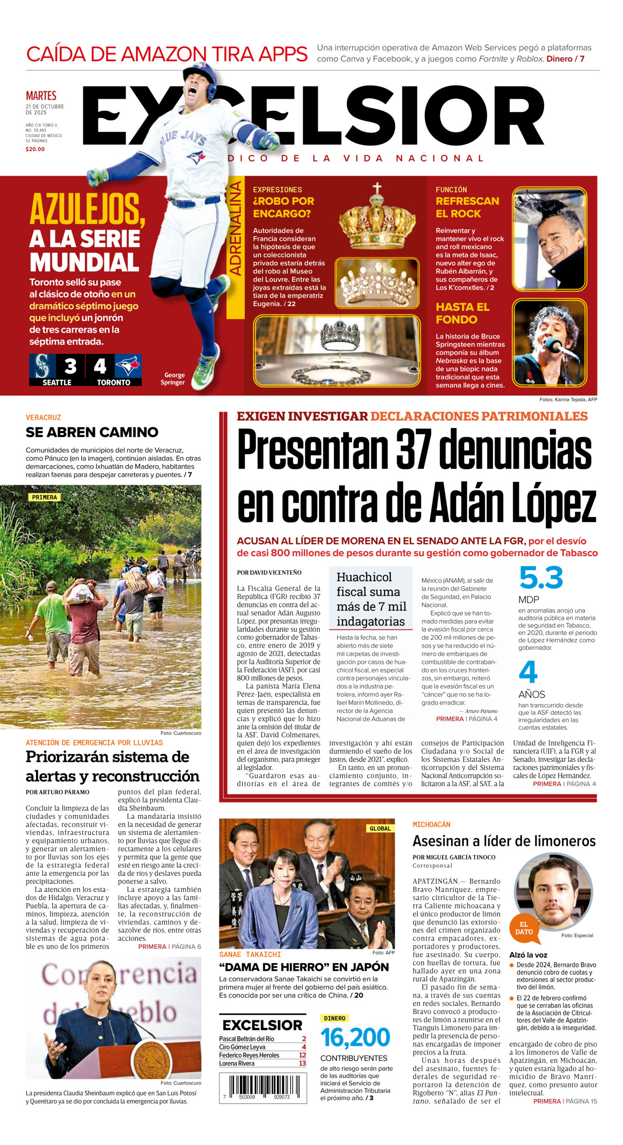 Excelsior, edición del martes 21 de octubre de 2025