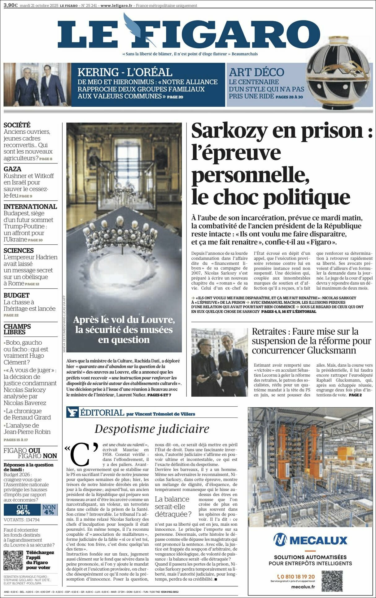 Le Figaro, edición del martes 21 de octubre de 2025