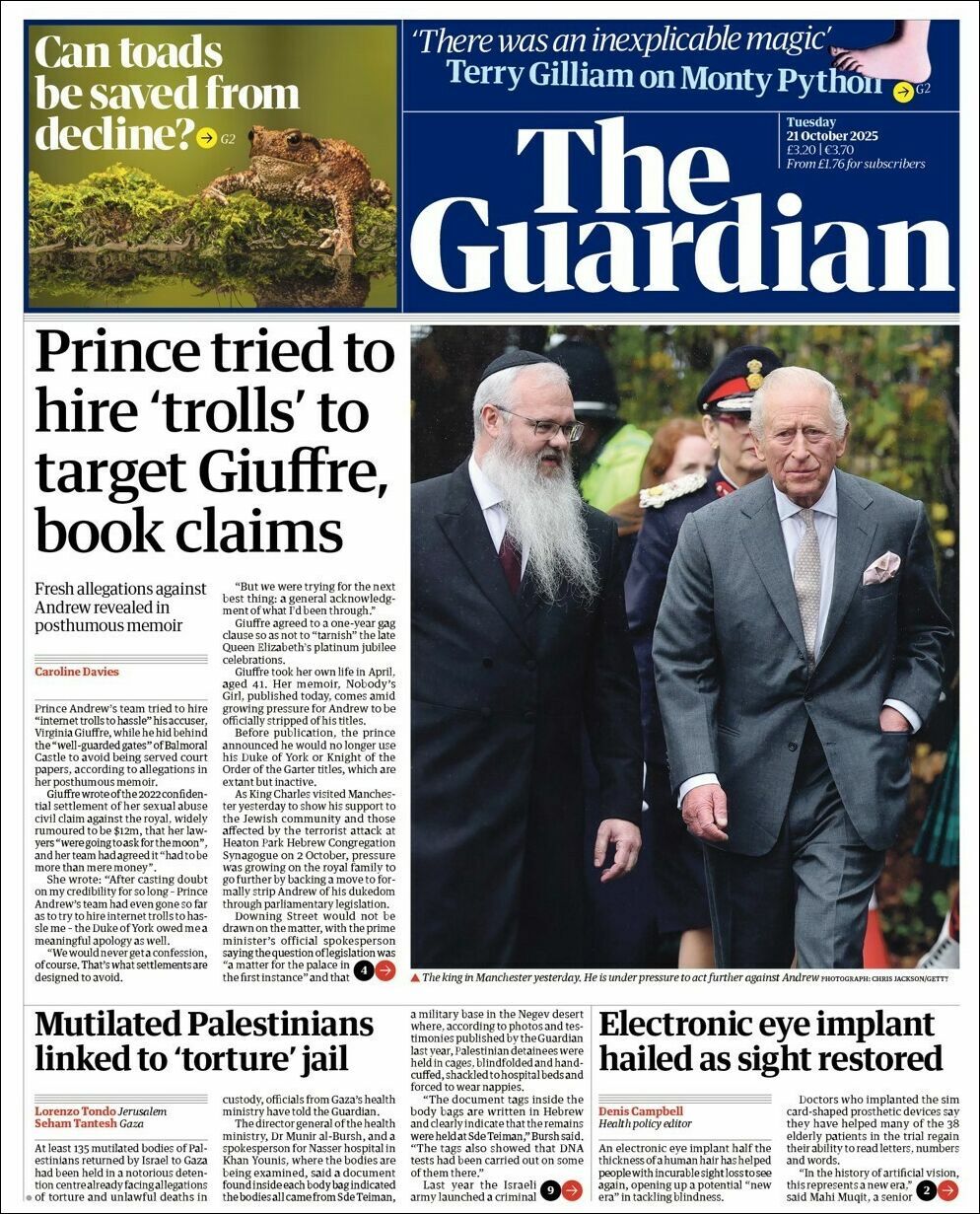 The Guardian, edición del martes 21 de octubre de 2025