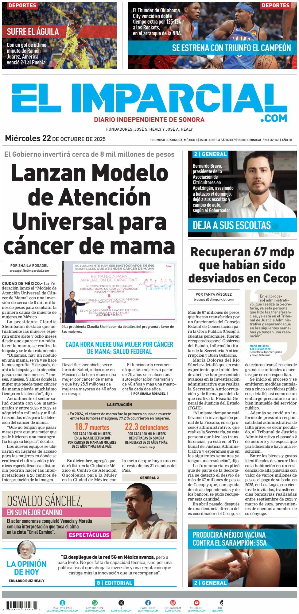 El Imparcial, edición del miércoles 22 de octubre de 2025 El Imparcial, edición del miércoles 22 de octubre de 2025