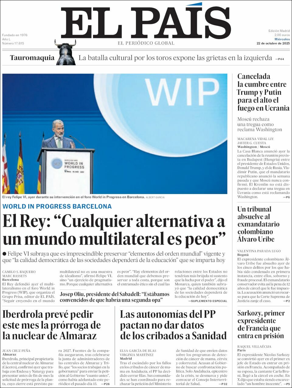 El País, edición del miércoles 22 de octubre de 2025 El País, edición del miércoles 22 de octubre de 2025