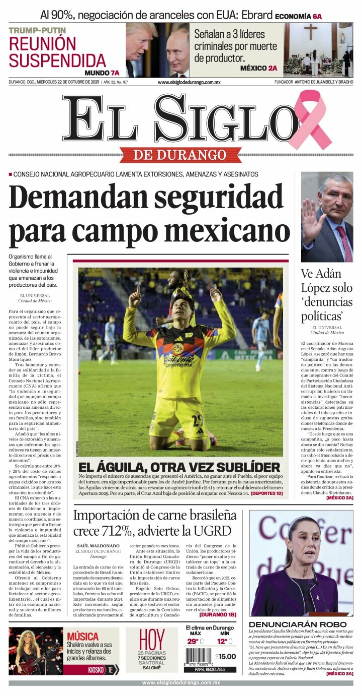 El Siglo de Durango, edición del miércoles 22 de octubre de 2025 El Siglo de Durango, edición del miércoles 22 de octubre de 2025