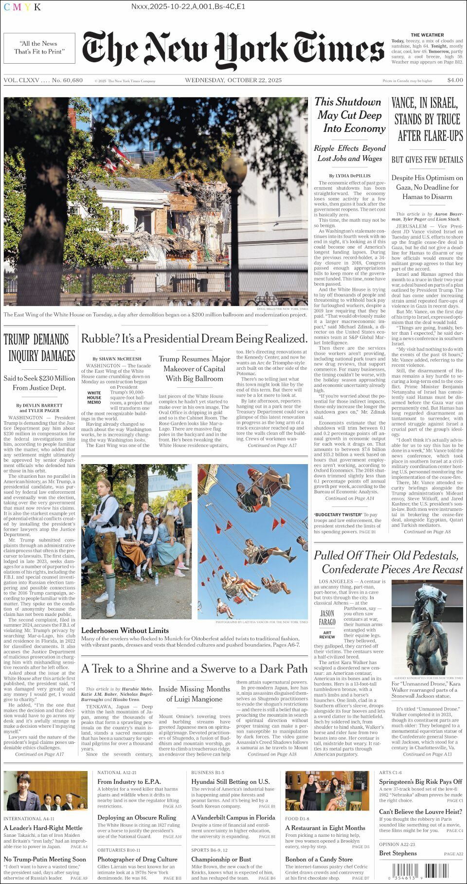 The New York Times, edición del miércoles 22 de octubre de 2025 The New York Times, edición del miércoles 22 de octubre de 2025